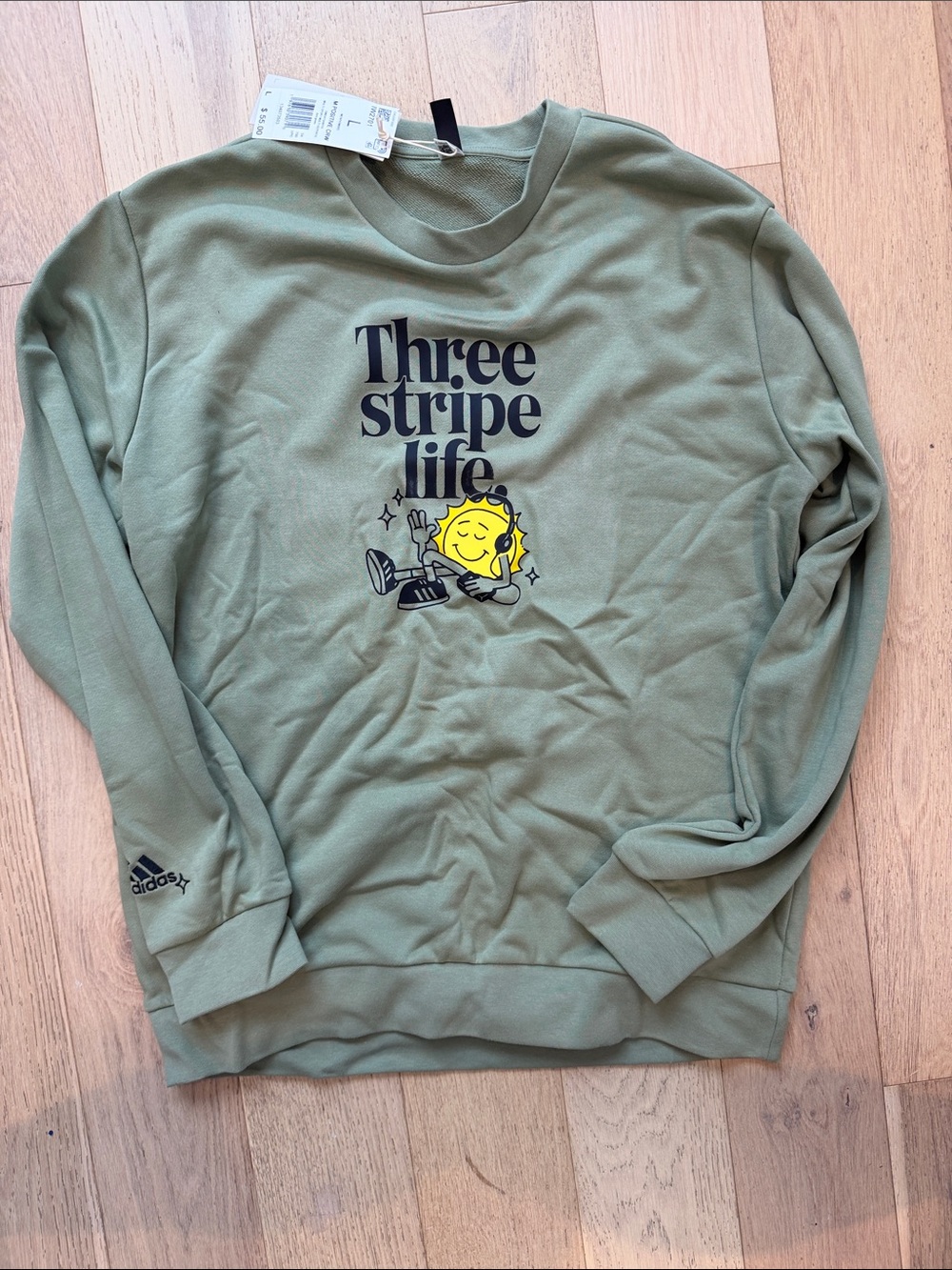 adidas Sage Green Crewneck Sweatshirt with Graphic Logo